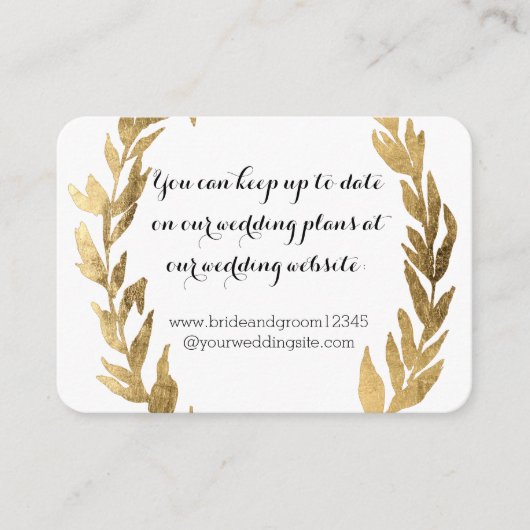 Gouden Faux Laurel Olijfblad Krans Bruiloft Websit Informatiekaartje (Voorkant)