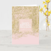 Gouden Faux schittert bloost Roze Fonkeling Kaart (Gele Bloem)