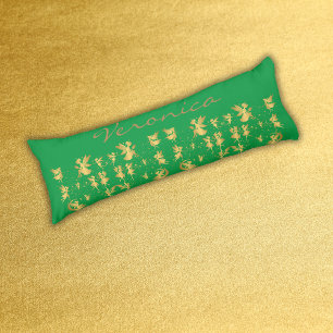 Gouden feeën met Pixie Dust op Green Monogram Lichaamskussen