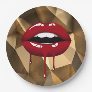 Gouden Feest Luxe Glam Rode Drup Druppende Lippen Papieren Bordje