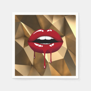 Gouden Feest Luxe Glam Rode Drup Druppende Lippen Servet