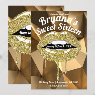 Gouden Feest Luxe Glitter Druppende Lippen Sweet 1 Kaart