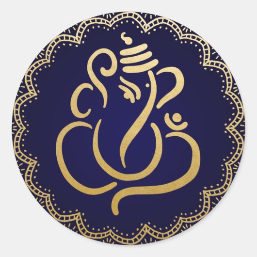 Gouden feestelijke Ganesh | Indiase god blauw Ronde Sticker (Voorkant)
