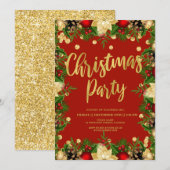 Gouden Feestelijke Glitter Kerst Corporate Red Kaart (Voorkant / Achterkant)