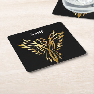 Gouden fenix, elegant vierkante kartonnen onderzetter