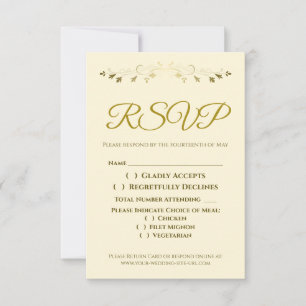 Gouden filigraan rand Elegante crème bruiloft RSVP Kaartje