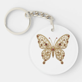 Gouden Filigree Robijn Vlinder Acryl Sleutelhanger