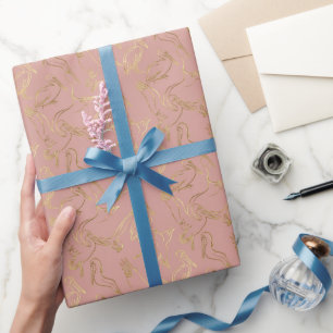 Gouden Filigrein Art Deco   Pelikaan Roze Kwarts Cadeaupapier