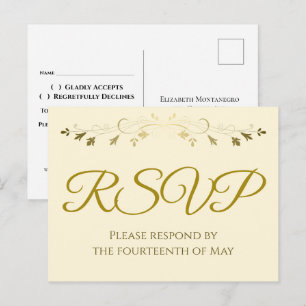 Gouden Filigreinrand Elegante Crème Trouw-RSVP Briefkaart