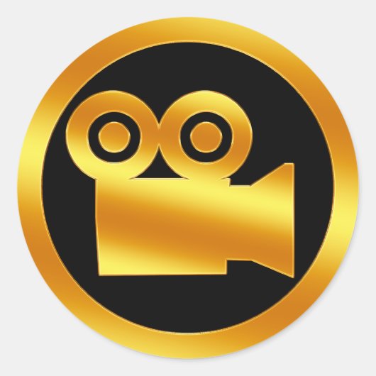 Gouden filmcamerasymbool ronde sticker (Voorkant)