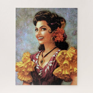 Gouden Flamenco Mooie Mexicaanse Kalender Meisje Legpuzzel