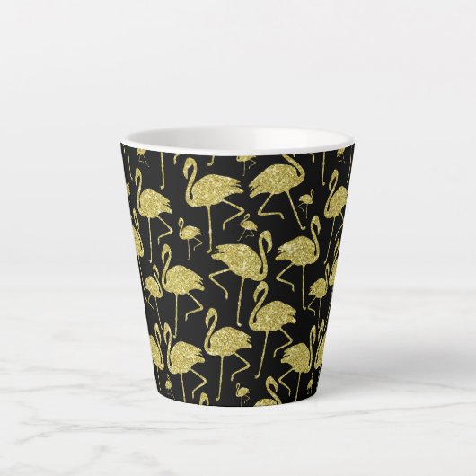 Gouden Flamingo Bird Glitter op Black Design Latte Mok (Voorkant)
