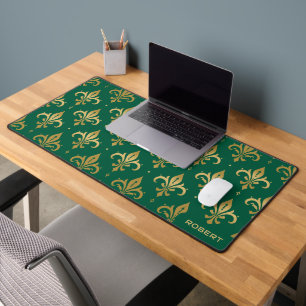 Gouden fleur-de-lis naadloos patroon op groen bureaumat