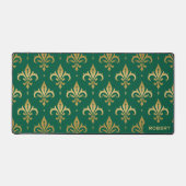 Gouden fleur-de-lis naadloos patroon op groen bureaumat (Voorkant)