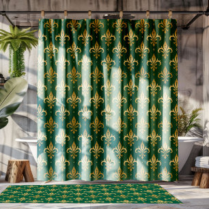 Gouden fleur-de-lis naadloos patroon op groen douchegordijn