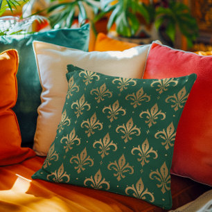 Gouden fleur-de-lis naadloos patroon op groen kussen