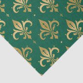 Gouden fleur-de-lis naadloos patroon op groen tissuepapier (Detail)