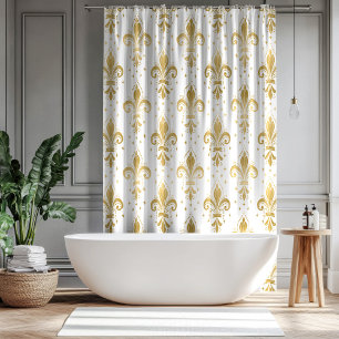 Gouden fleur-de-lis naadloos patroon op wit douchegordijn