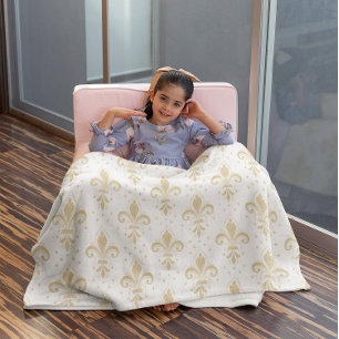 Gouden fleur-de-lis naadloos patroon op wit fleece deken