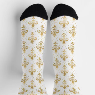 Gouden fleur-de-lis naadloos patroon op wit sokken