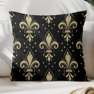 Gouden fleur-de-lis naadloos patroon op zwart kussen