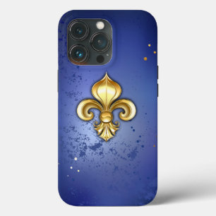 Gouden Fleur de Lis op Blauw iPhone 13 Pro Hoesje