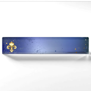 Gouden Fleur de Lis op Blauw Naambordje