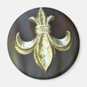 Gouden Fleur de lis op Bruin Magneet