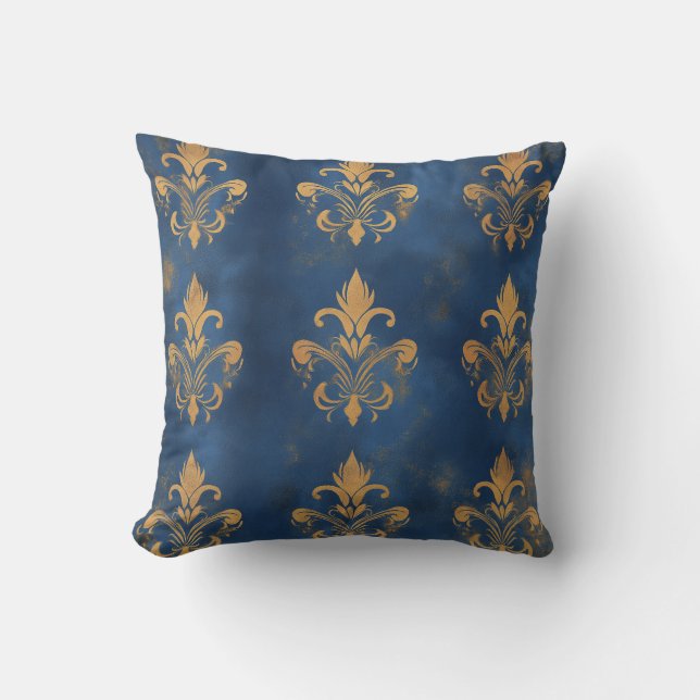 Gouden Fleur-de-Lis op Royal Blue Kussen (Voorkant)