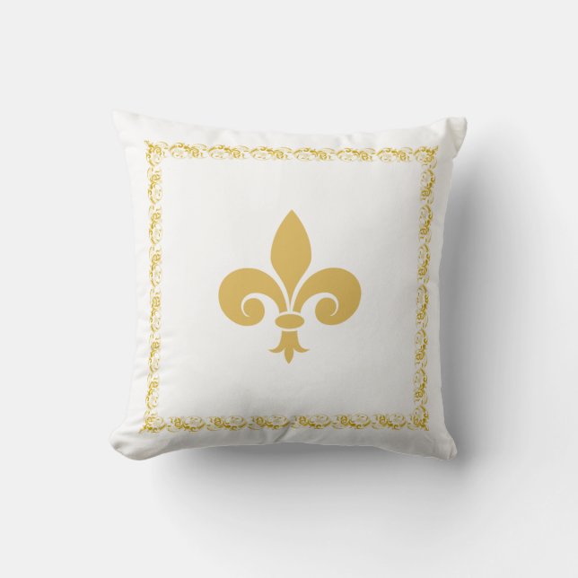 Gouden Fleur de Lis op Wit Kussen (Voorkant)