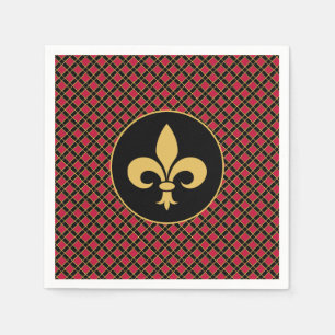 Gouden Fleur-de-Lis op Zwart & Rood Servet