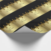 Gouden Fleur-de-lis zwart en goud custom monogram Cadeaupapier (Hoek)