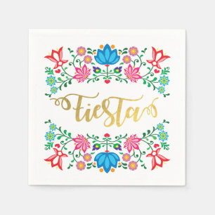 Gouden Floral Fiesta Mexicaanse Folkart servetten