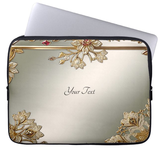 Gouden  Floral Laptop Mouw Sleeve (Voorkant)