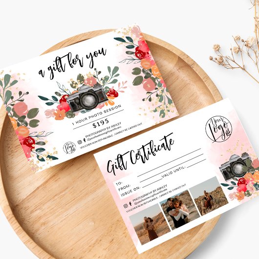 gouden florale fotograaf cadeaubon logo