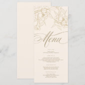 gouden florale pony, Ivory Wedding Menu-kaart Programma (Voorkant / Achterkant)