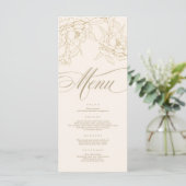 gouden florale pony, Ivory Wedding Menu-kaart Programma (Staand voorkant)