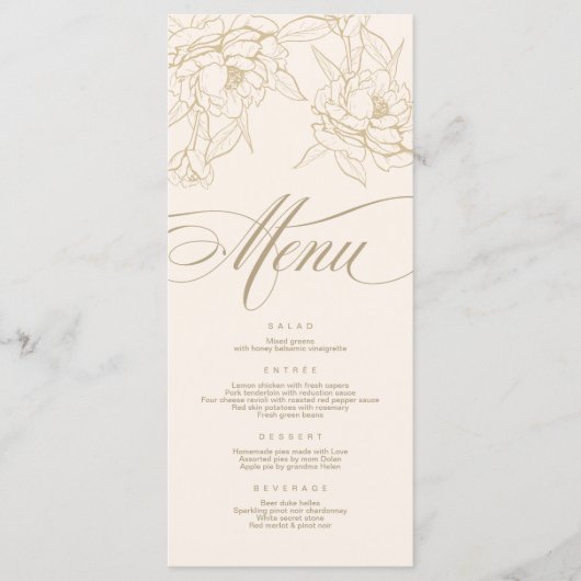 gouden florale pony, Ivory Wedding Menu-kaart Programma (Voorkant)