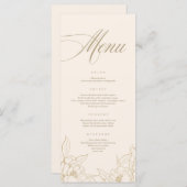 gouden florale pony, Ivory Wedding Menu-kaart Programma (Voorkant / Achterkant)