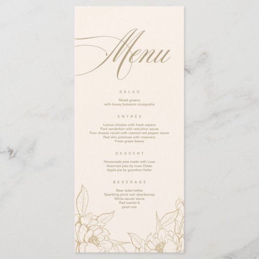 gouden florale pony, Ivory Wedding Menu-kaart Programma (Voorkant)