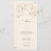 gouden florale pony, Ivory Wedding Menu-kaart Programma (Voorkant / Achterkant)