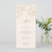 gouden florale pony, Ivory Wedding Menu-kaart Programma (Staand voorkant)