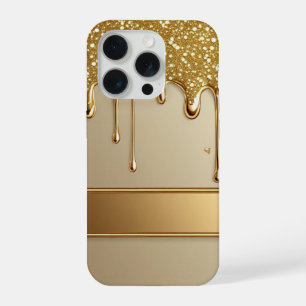 ✨ Gouden Flow Luxe Glitter Frame Druppelend 💎🌟 iPhone 15 Pro Hoesje