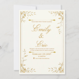Gouden Fluistering - Elegante Gouden Trouwuitnodig Kaart