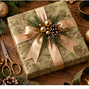Gouden Fluwelen Damast Kerst Cadeaupapier