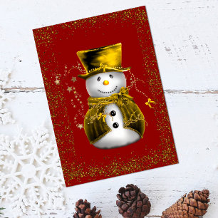 Gouden Fluwelen Sneeuwman Glitter Kerstkaart Kaart
