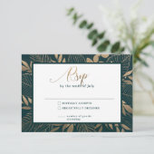 Gouden Foliage Border Forest Groene RSVP-kaart RSVP Kaartje (Staand voorkant)