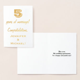 Gouden Folie 5e Huwelijksjubileum + Aangepaste Nam Kaarten