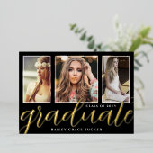 Gouden Folie Afstudeerscript 3-Foto Afstuderen Folie Uitnodiging (Staand Voorkant)