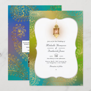 Gouden Folie Arabische Bollywood QR Code RSVP Brui Kaart